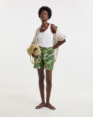 Green Palm Print Bermuda Short