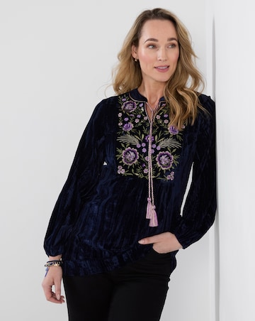 Joe Browns Velvet Tunic Top With Embroidery And Tassel Detail