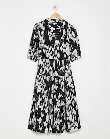 Spun Viscose Midi Shirt Dress With Collar