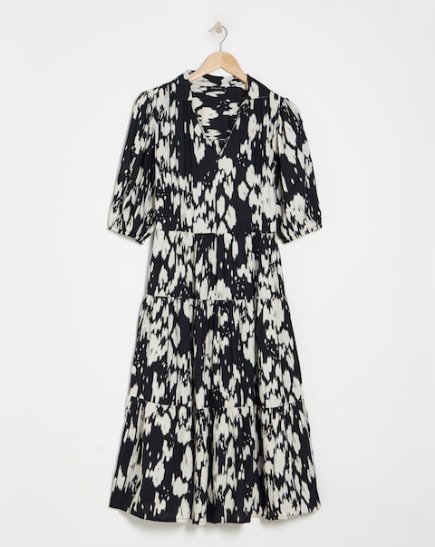 Spun Viscose Midi Shirt Dress With Collar
