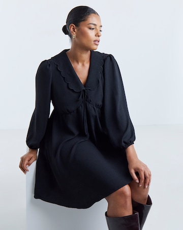 Simply Be Black Long Sleeve Collared Skater Dress