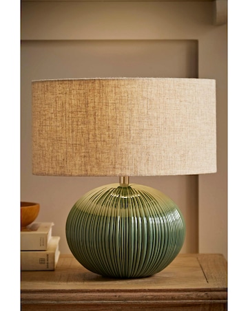 ValueLights Rebecca Ribbed Ceramic Table Lamp with Linen Shade