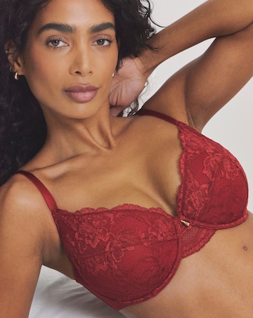 Pretty Secrets Padded Plunge Lace Push Up Bra (B-F) Dark Red