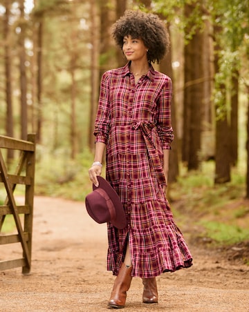 Joe Browns Petite Willow Check Button Through Maxi Dress