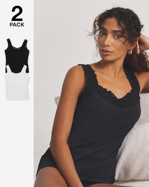 Pretty Secrets (2 Pack) Lace Trim Cotton Vests