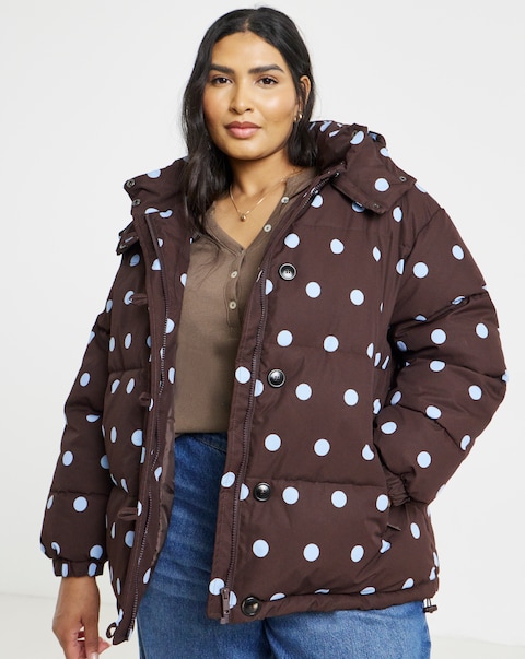 Mid Length Spot Printed Padded Coat
