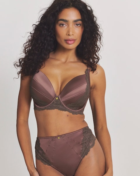 Pretty Secrets Satin & Lace Thong Chocolate