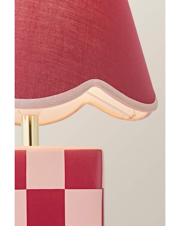 ValueLights Evie Burgundy Checkerboard Table Lamp Pink Scallop Shade