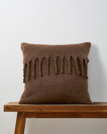 Faux Mohair Fringed Cushion - Chocolate