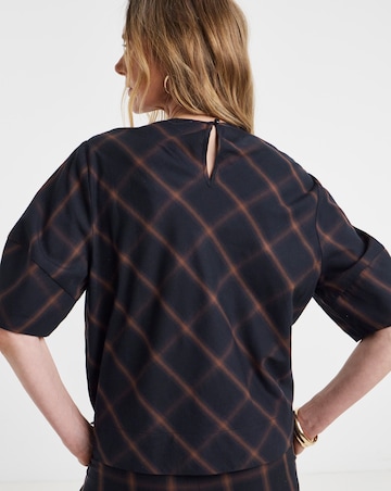 Navy Check Structured Sleeve Top