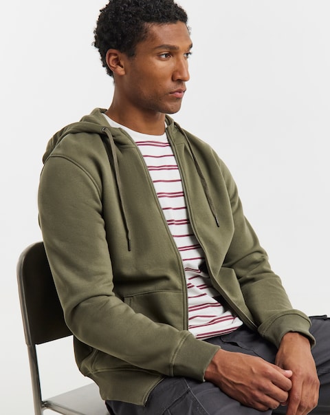 Full Zip Hooded Sweat- Khaki