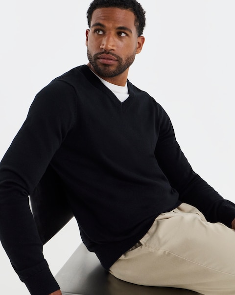 Cotton Knitted V Neck Jumper Long