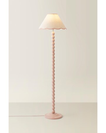ValueLights Bobbles Rose Pink Bobbin Floor Lamp with Pink Trim Scallop Shade