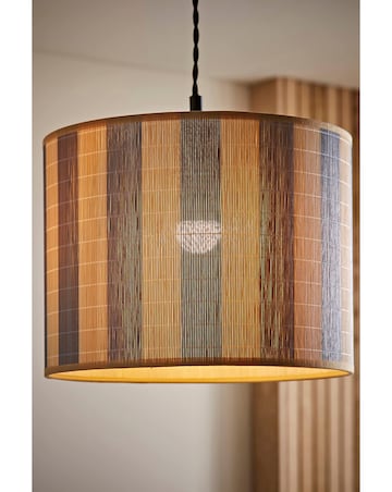 ValueLights Lori Medium Blue Stripe Bamboo Printed Shade 30cm