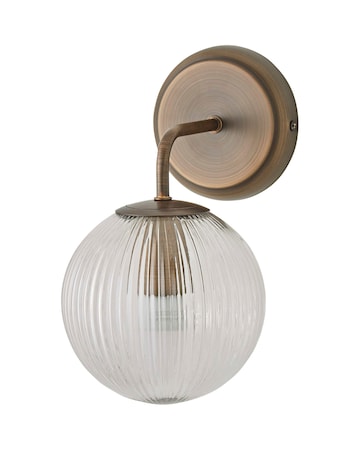 ValueLights Kempton Ribbed Glass Globe Wall Light Brushed Brass