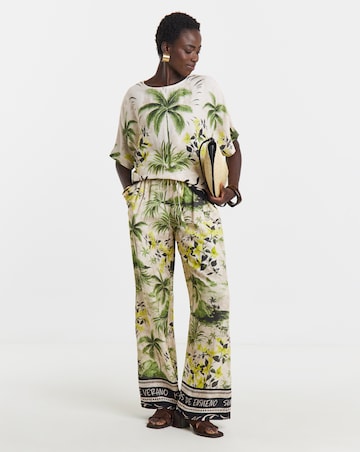Palm Print Linen Mix Border Print Boxy Top