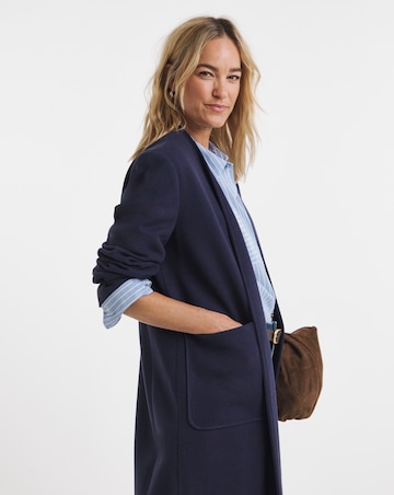 Navy Collarless Longline Coat