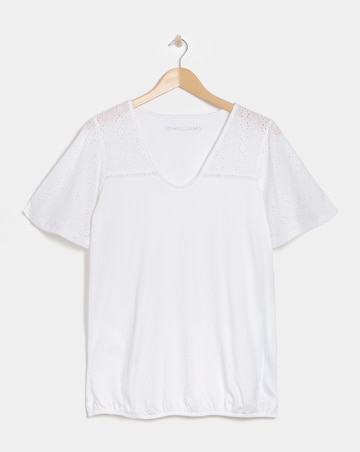 V-Neck Broderie Yoke and Sleeve Bubble Hem Top