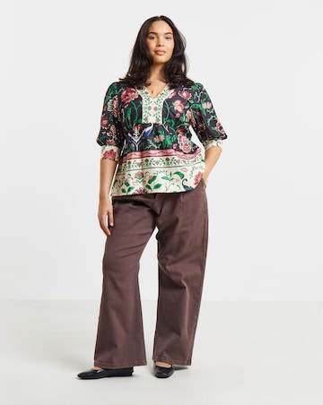 Simply Be Border Print Puff Sleeve Top