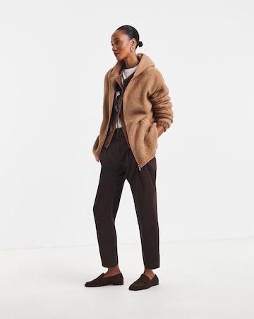 Camel Borg Longline Zip Through Hoodie