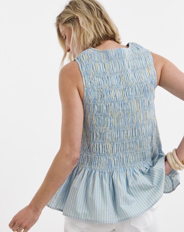 Stripe Shirred Sleeveless Peplum Top