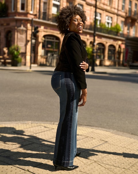 Dark Blue Authentic Side Stripe Wide Leg Jeans
