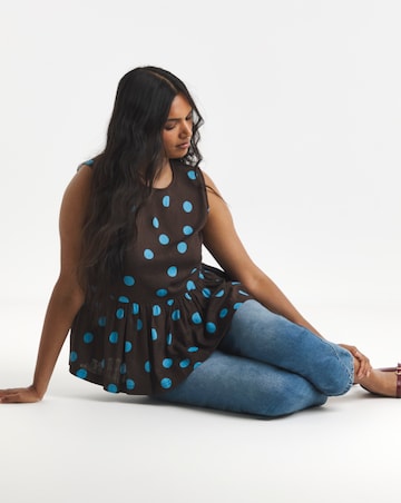 Simply Be Chocolate Spot Peplum Shell Top