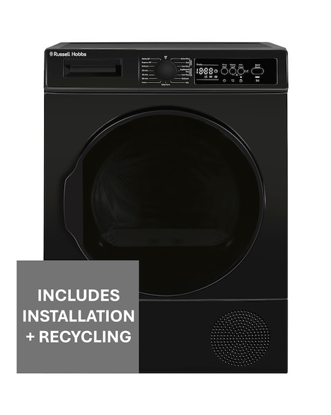 Russell Hobbs 12 Series RH8HPTD1E12B 8kg Heat Pump Tumble Dryer Black + Install