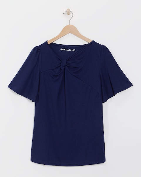Twist Detail Angel Sleeve Top - Navy