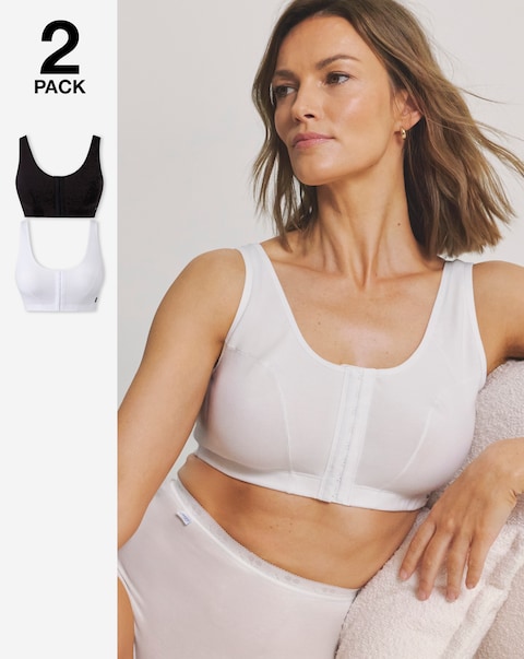 Slimma (2 Pack) Front Fastening Hook And Eye Bras (Fits Up To DD) White/Black