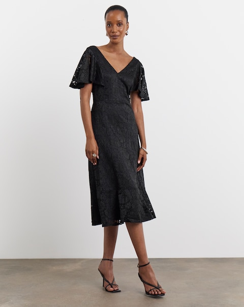 Joanna Hope Black Angel Sleeve Stretch Lace Midi Dress