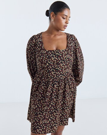 Simply Be Floral Print Long Sleeve Historic Detail Skater Dress