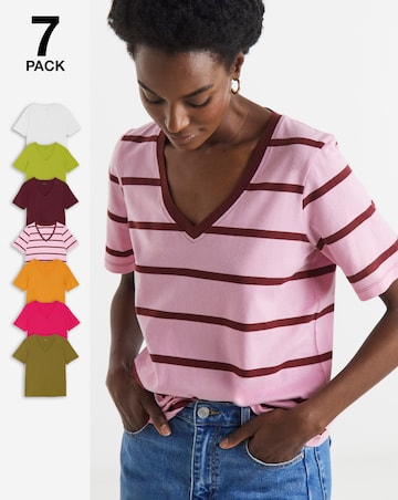 7 Pack V Neck Short Sleeve T-Shirts