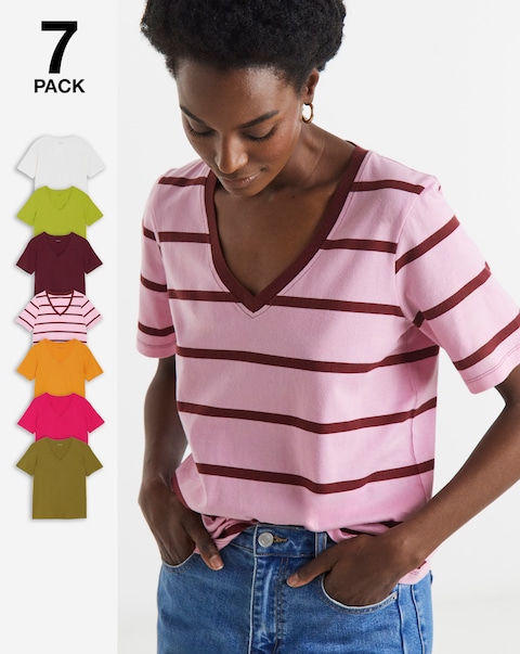 7 Pack V Neck Short Sleeve Cotton T-Shirts