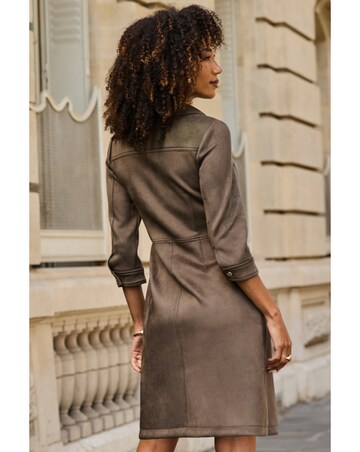 Sosandar Zip Though Luxe Faux Suede Dress