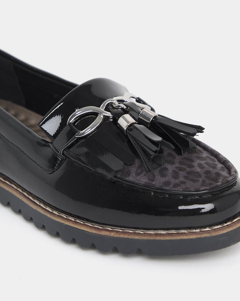 Cushion Walk Tassle Chain Trim Flat Loafers - Wide Fit (E)