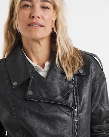 Black Oversized Crinkle Textured PU Biker