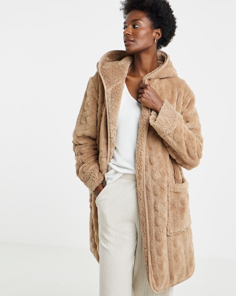 Pretty Secrets Cable Fleece Lounge Cardigan Beige