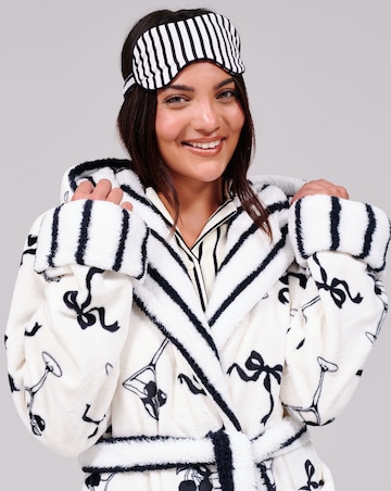 Loungeable Martini Bow Luxury Fleece Midi Hooded Dressing Gown