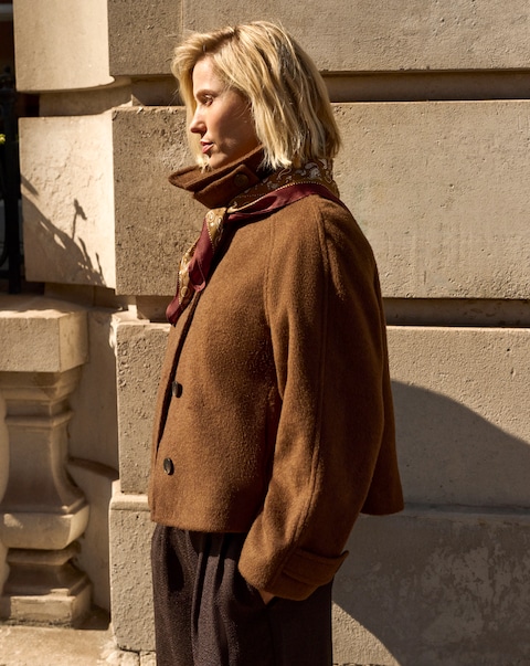 Brown Short Funnel Neck Jacket