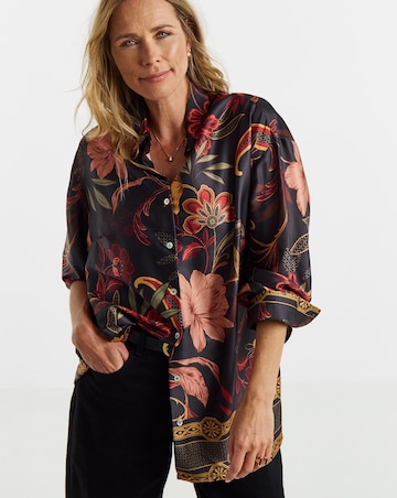 Border Print Satin Long Sleeve Shirt