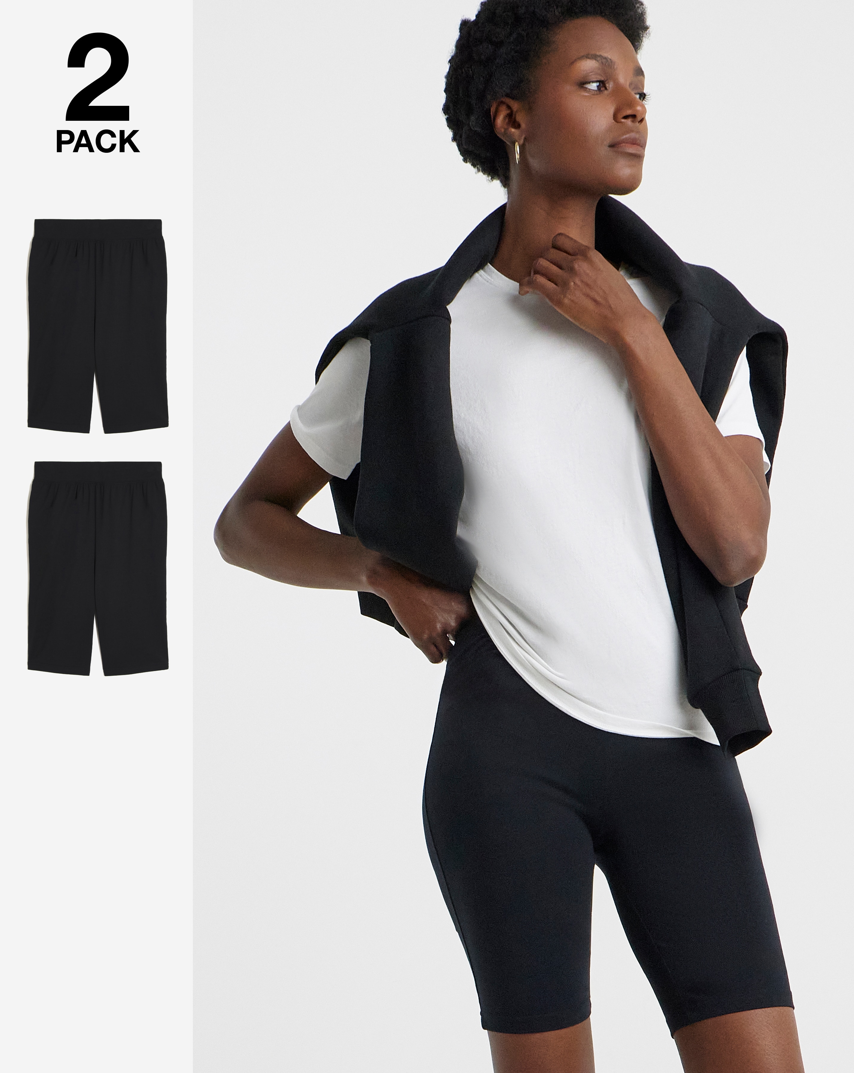 2 Pack Black Cotton Cycling Shorts