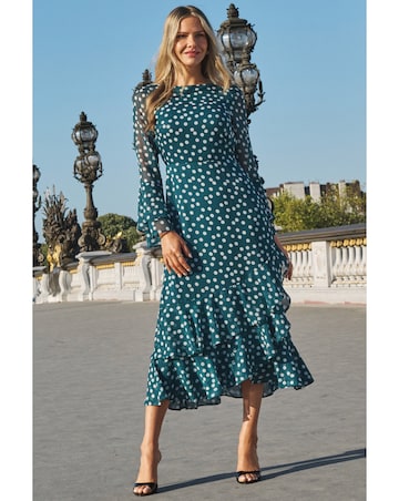 Sosandar Ruffle Georgette Fit & Flare Midi Dress