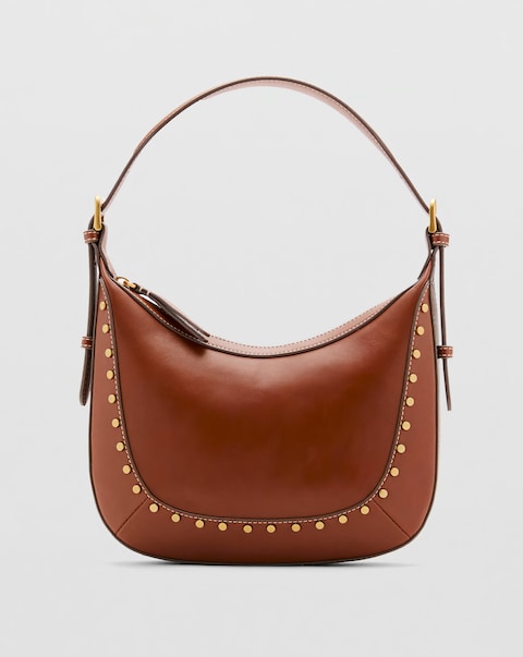 Mango Studded Faux Leather Saddle Shoulder Bag