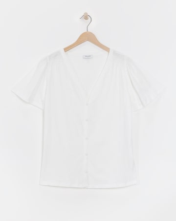Cream Button Front Angel Sleeve Top