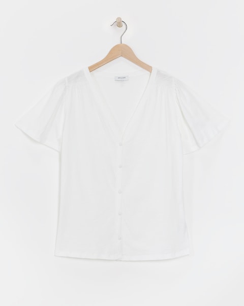 Cream Button Front Angel Sleeve Top