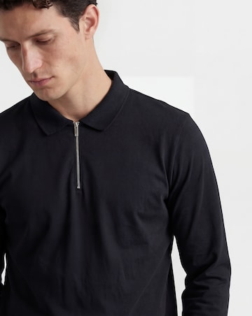 Folio Supima Zip Long Sleeve Polo-Black