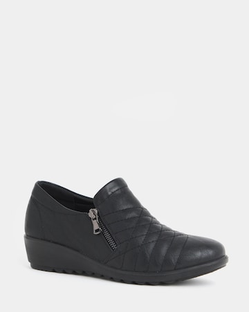 Cushion Walk Side Zip Quilted Vamp Wedged Shoe Boots - Wide Fit (E)
