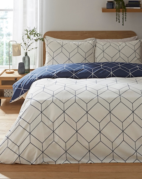 Oberon Geometric Reversible Cotton Blend Duvet Cover Set