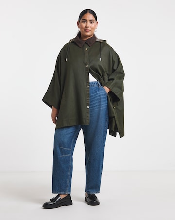 Khaki Cord Collar Coated Cape Jacket
